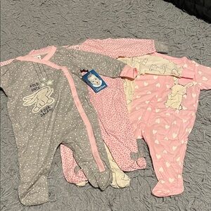 Gerber Baby Girls' Pink, White and Gray Footie Set (4)